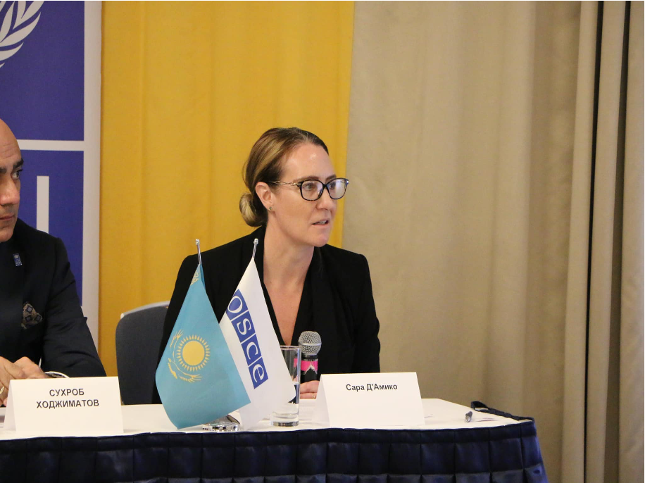 Sarah D'Amico speaking at an OSCE event in Kazakhstan